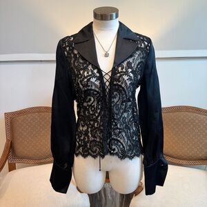 Vintage 90s St. John Black Lace Top, Whimsigoth Boho Fairycore Vibes